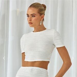 White Marble Textured Crop Top - XXS